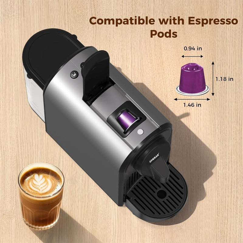 CHULUX Compact Espresso Machine, 20 Bar Single Serve Coffee Maker, Dual Brew Sizes for Espresso and Lungo, 1400W Rapid Brewing, Mystic Gray (Upgrade Model) - Image 2